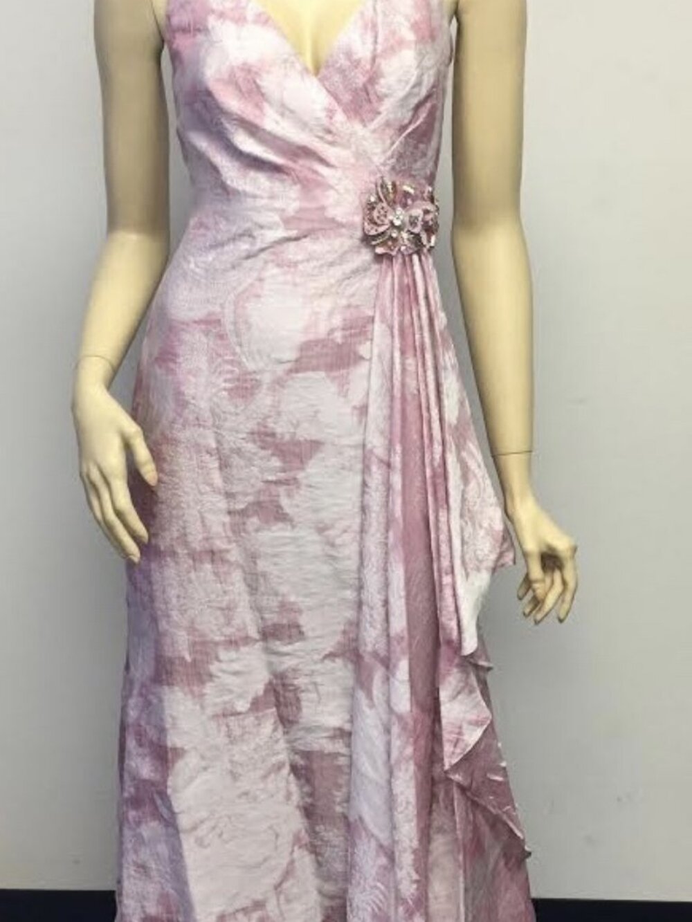Badgley Mischka EG0552 V-Neck Organza Jacquard Gown Lavender Rose Long NWT